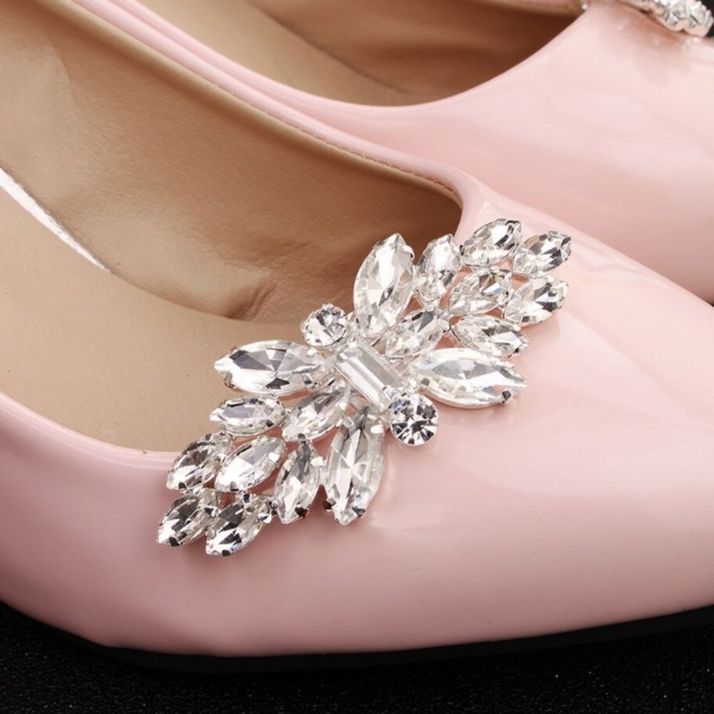 Shoe clips wedding elegant silver tone crystal new - Picture 2 of 7